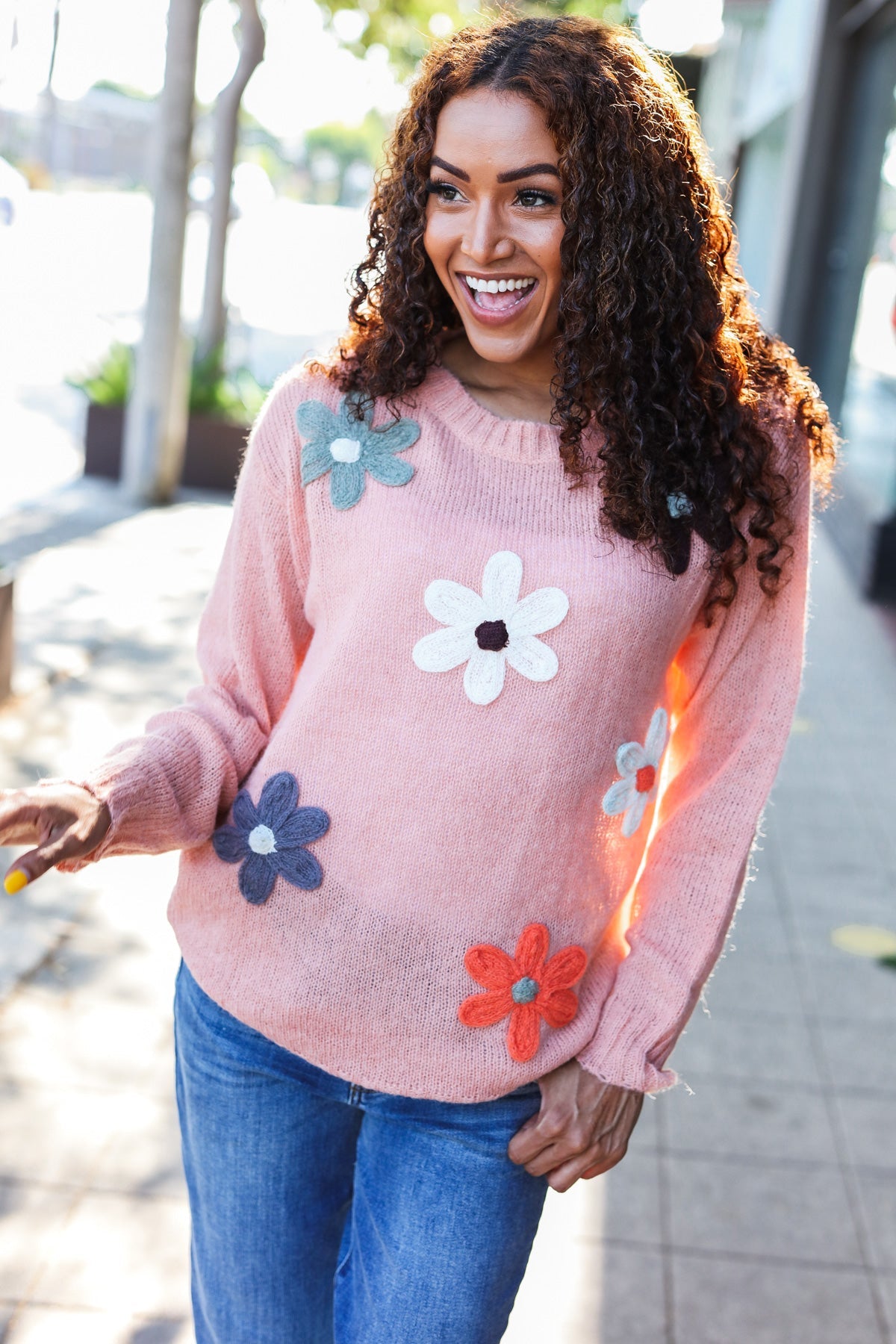 Eyes On You Terracotta Flower Patch Oversized Knit Sweater