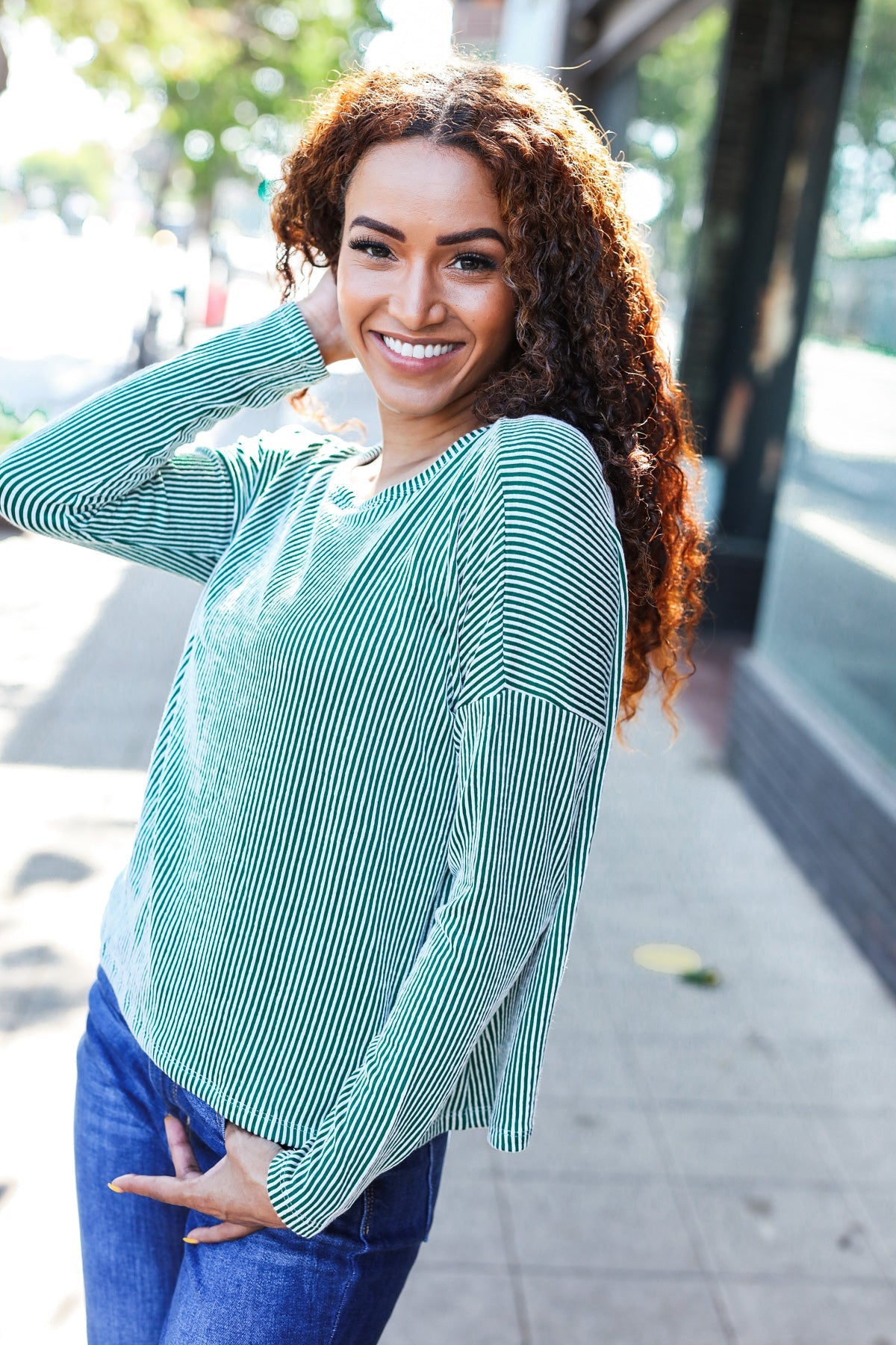 Hello Beautiful Green Rib Dolman Cropped Top