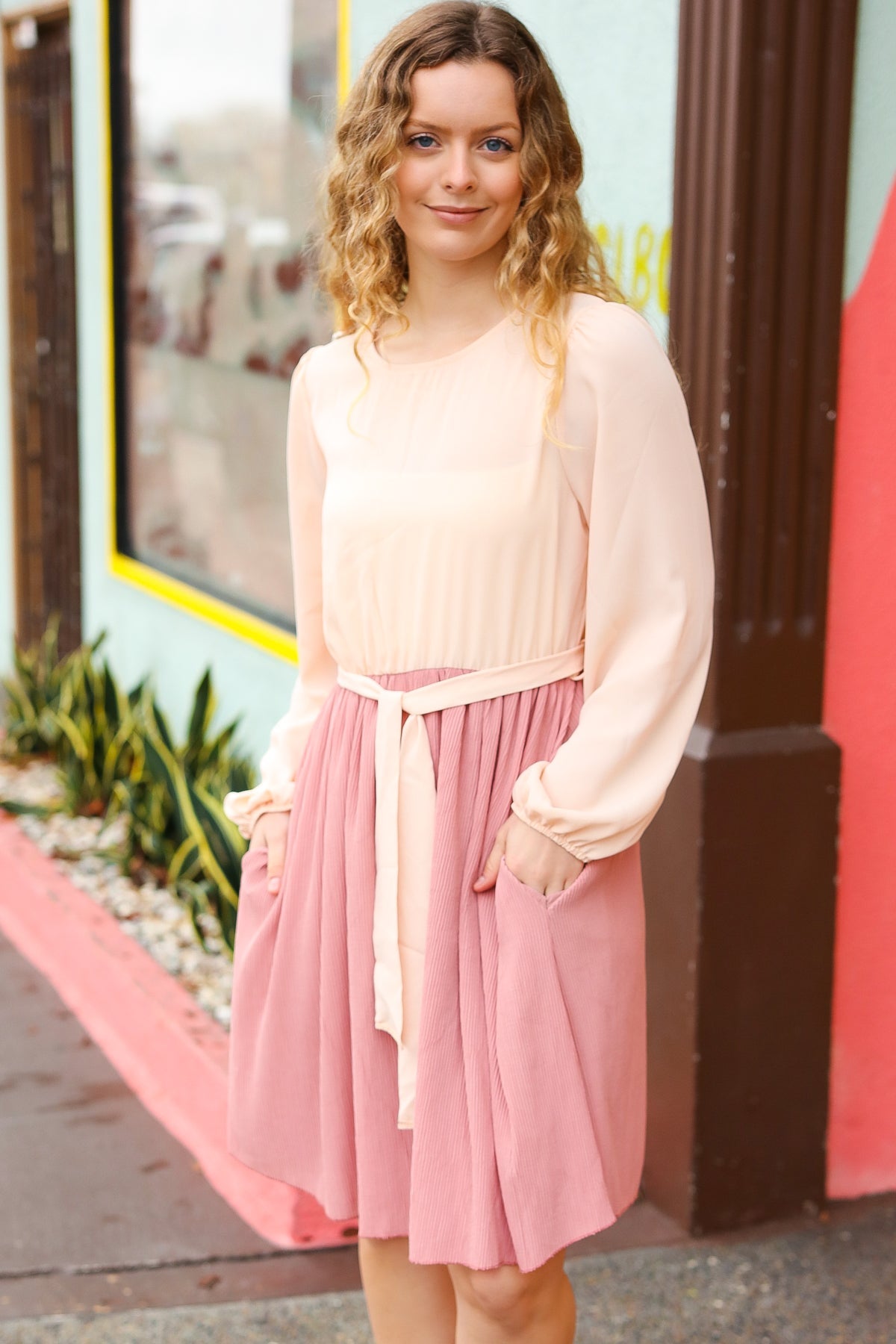 Feeling Femme Mauve & Peach Twofer Pleated Skirt Dress