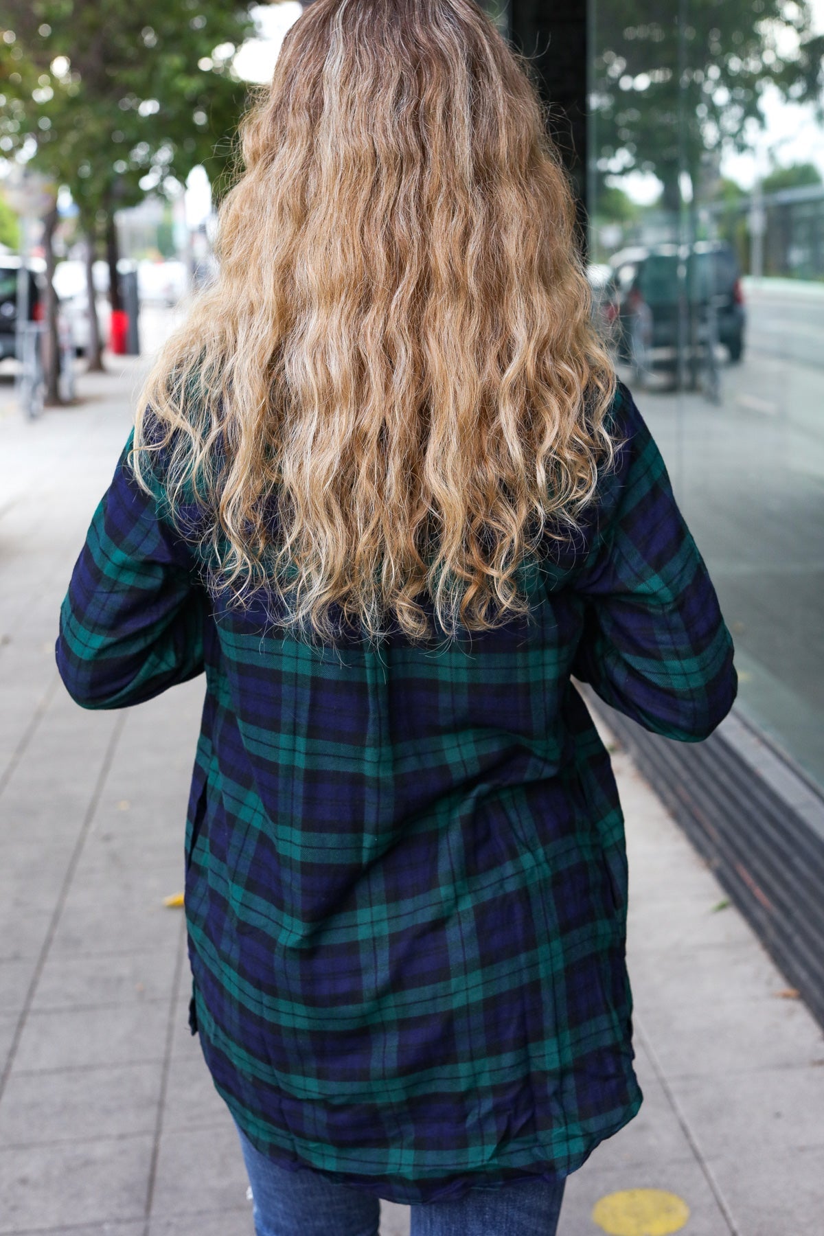 Make A Move Navy & Green Plaid Button Down Long Sleeve Top