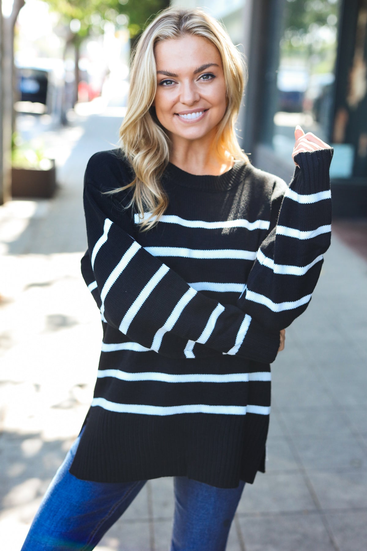 Stand Out Black Striped Oversized Knit Sweater