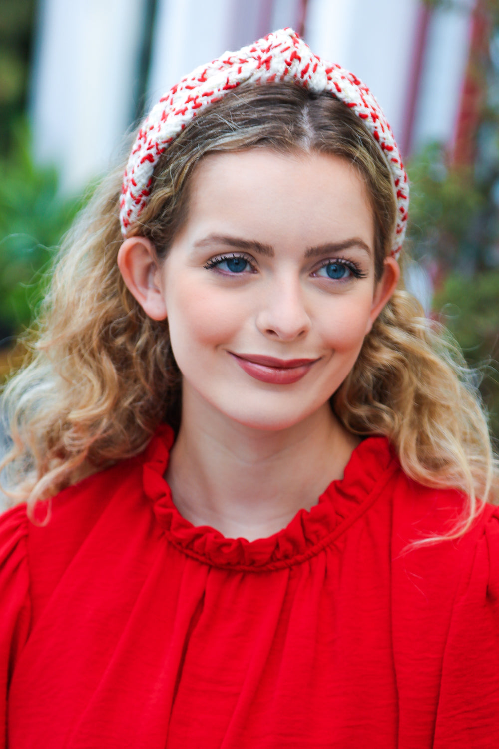 Cream Gold & Red Knit Top Knot Headband