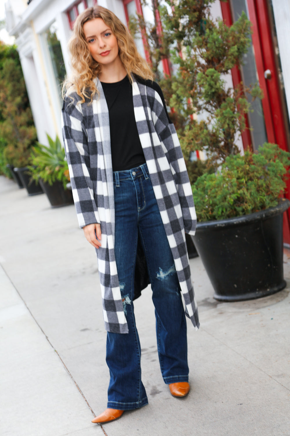 Get To Know You Black Buffalo Plaid Hacci Cardigan