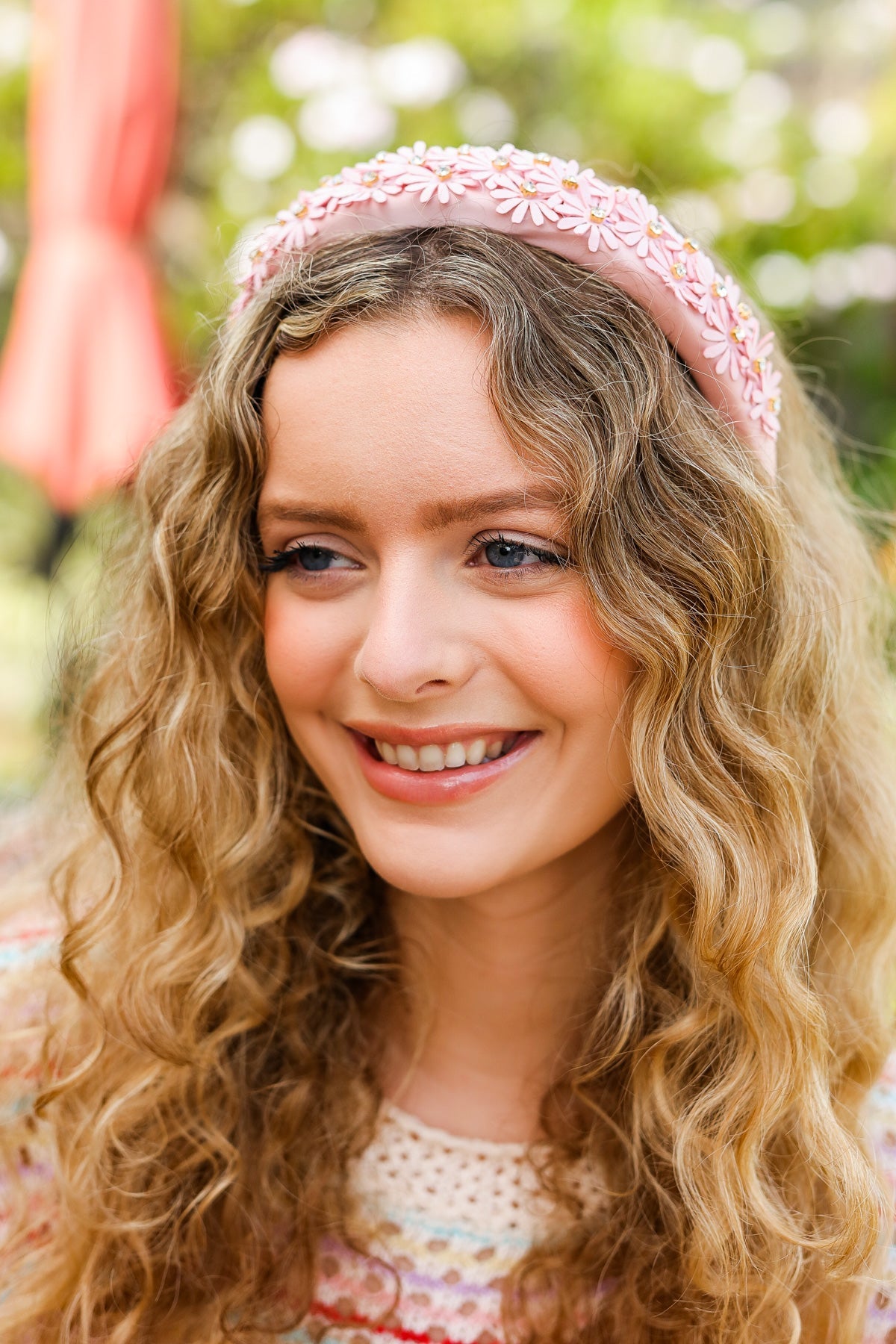 Pink Satin Daisy Rhinestone Headband