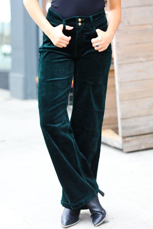 Embrace The Joy Emerald Green Corduroy High Rise Wide Leg Pants