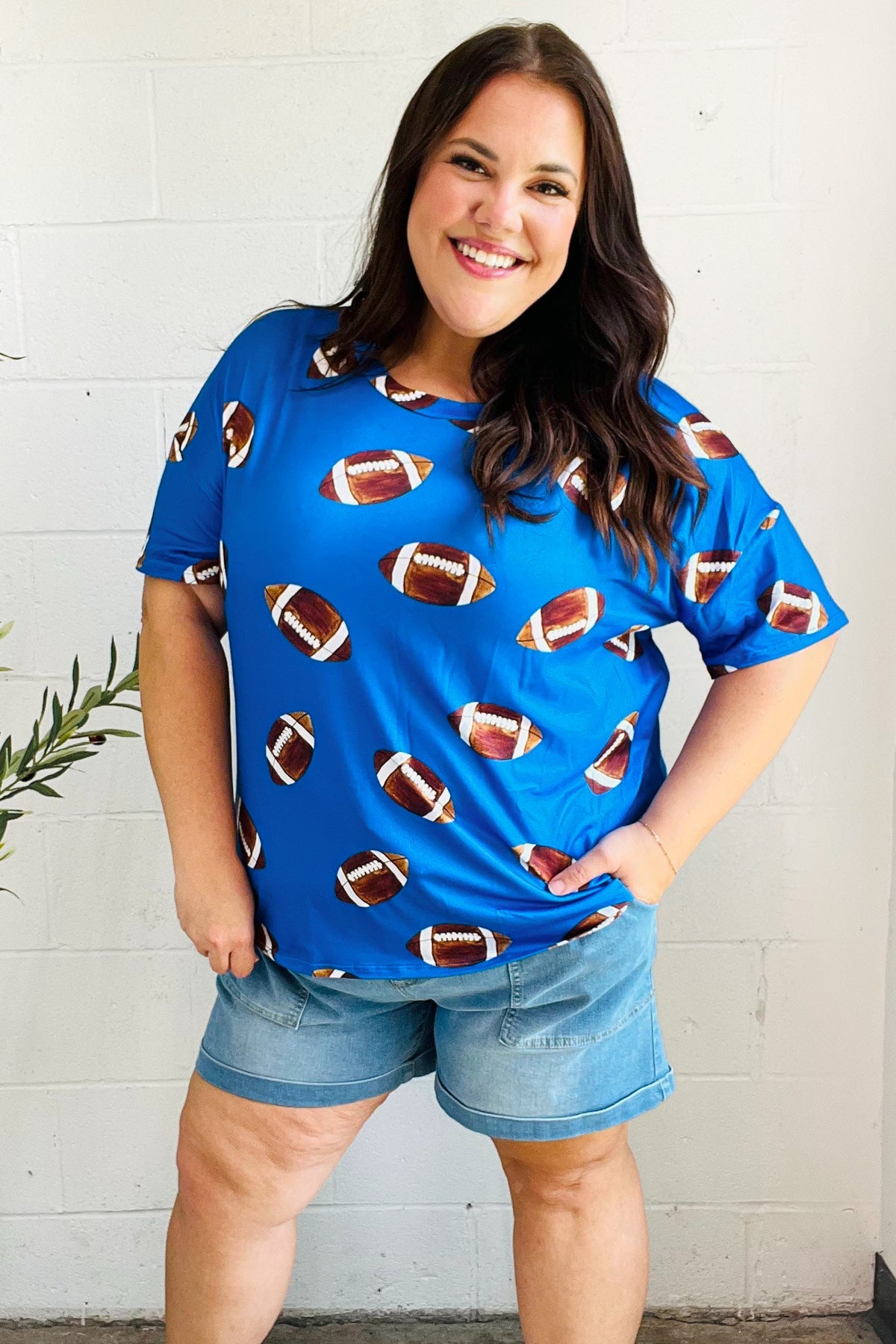 Game Day Blue Football Print Knit Top