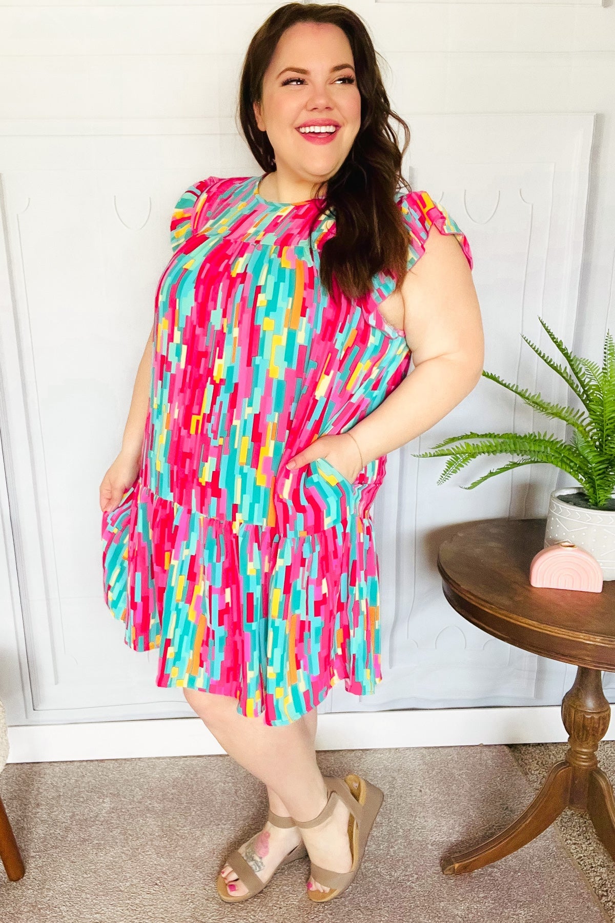 Feeling Bold Multicolor Abstract Print Tiered Ruffle Sleeve Dress